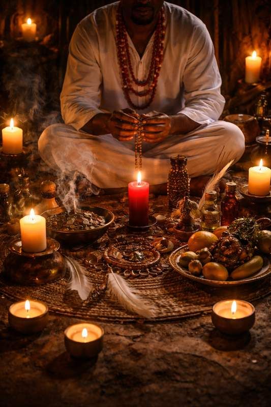 Candles lit during a traditional spiritual consultation